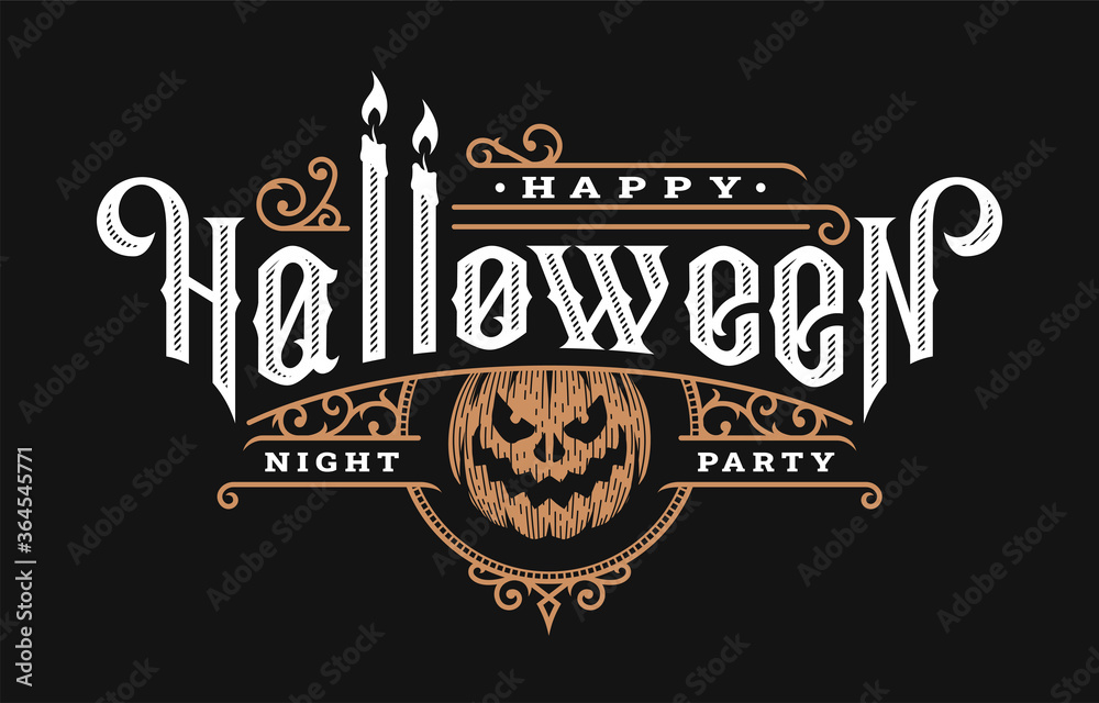 Obraz premium Halloween night, vintage style emblem on a dark background. Vector illustration.