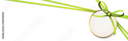 green colored ribbon bow with hang tag