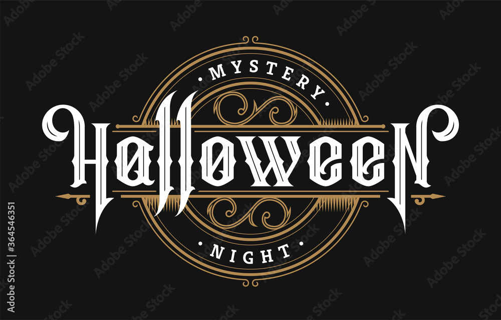 Halloween night, vintage style emblem on a dark background. Vector illustration.