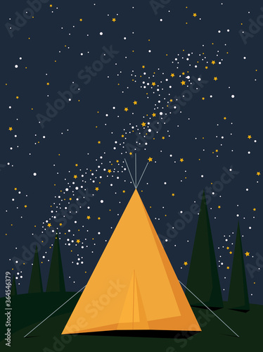 Tent staying in the camping under the the night sky