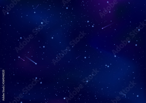 Night starry sky with bright stars, planets and comet.Milky way galaxy. Vector space landscape.Star universe background illustration.Dark blue shining space for web design, banner, brochure. Astrology