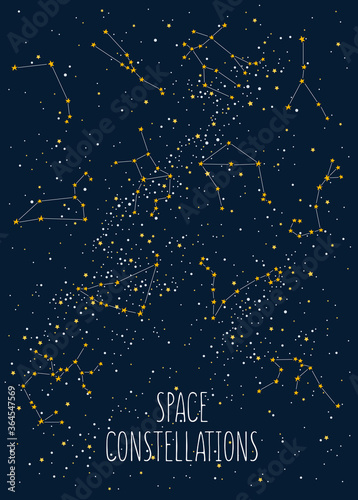 Collection of the zodiac signs on the night sky background