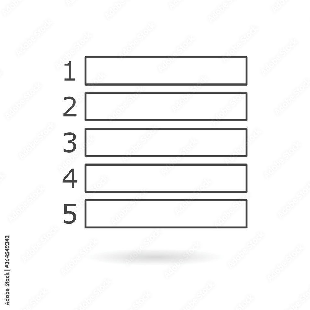 Numbered list with numbers and space for text with shadow Numbered list with numbers and space for text with shadow