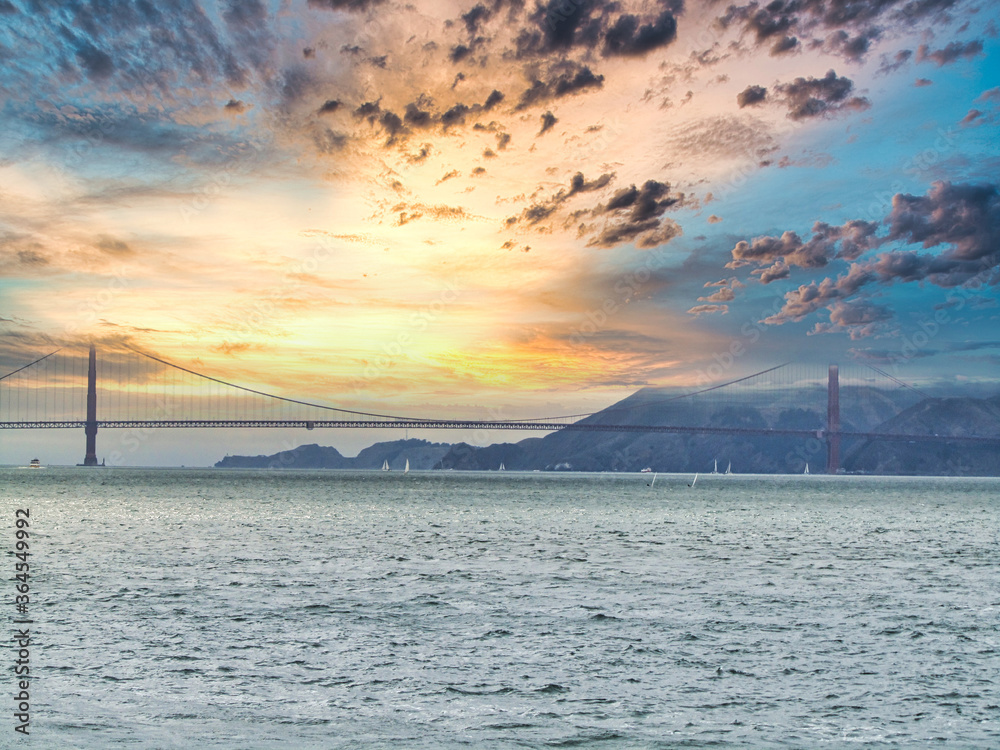San Francisco. Golden Gate bridge at sunset. USA