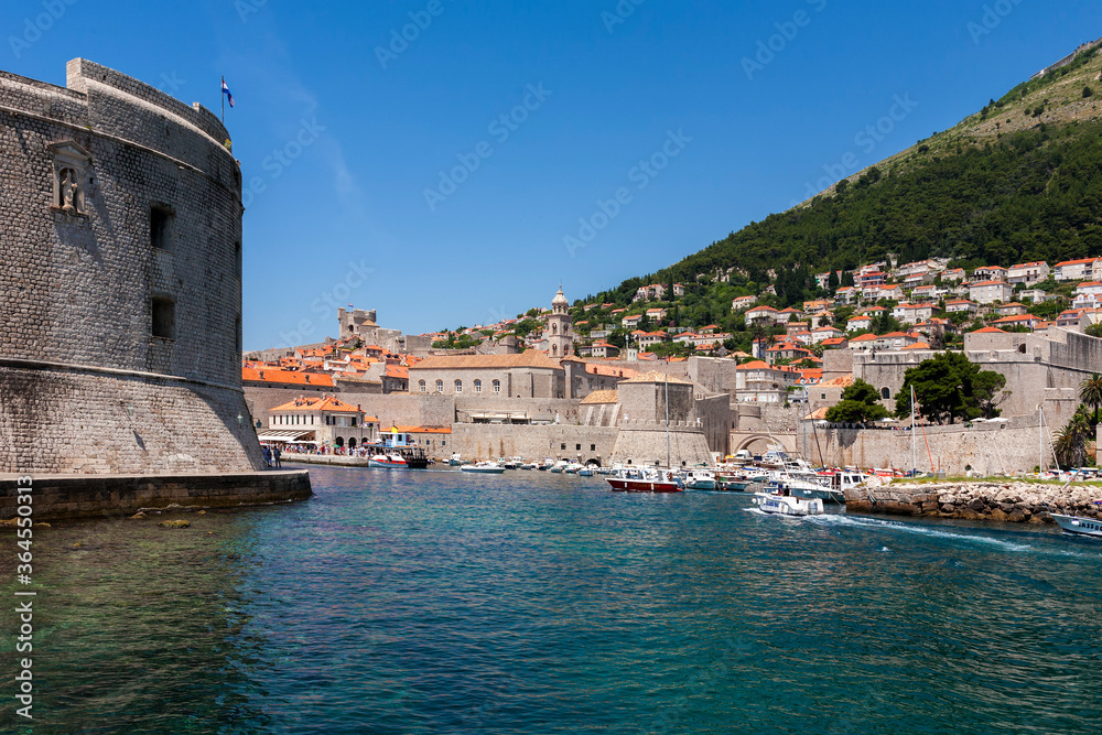 Dubrovnik, Croatia: Stara Luka (Old Harbour), St. John's Fort and Stari Grad (old town) from the breakwater