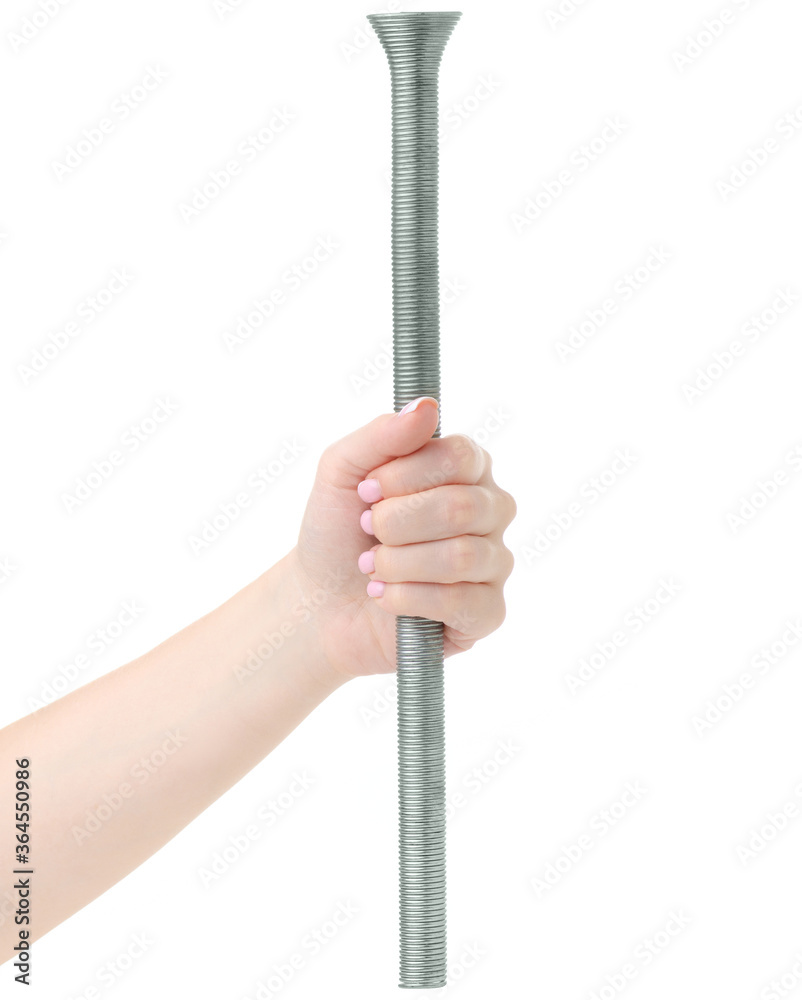 Tube bending spring in hand on white background isolation