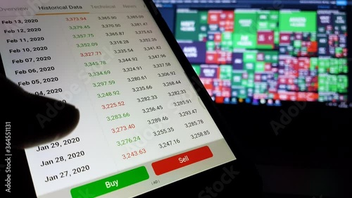 Businessman reads summary of financial news on the stock market. Close-up: stock price, index, currency pair, forex, bitcoin, coin, exposure, banking indicators, statistics, economic report, forecast.