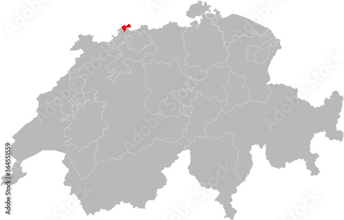 Basel-Stadt canton isolated on Switzerland map. Gray background. Backgrounds and Wallpapers.