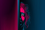 Woman with open mouth, eyes. The emotion of fear, scared on face. Girl is in shock, dumbfounded, stupor, speechless. Victim of domestic violence, abuse. Vector illustration in retro noir comics style