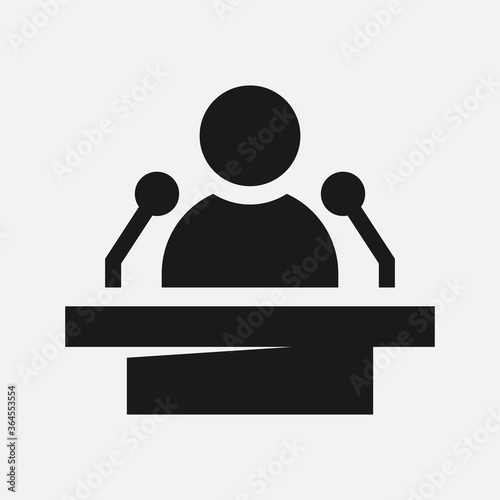 Speaker vector icon isolated on white background. Orator speaking from tribune illustration.