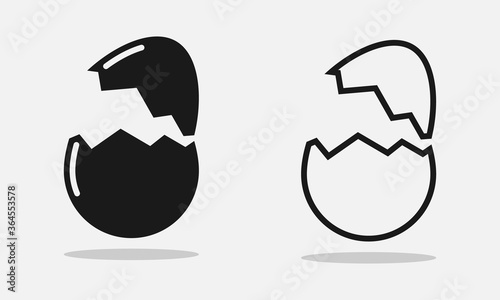 Set of broken eggs solid and line vector icon isolated on white background.