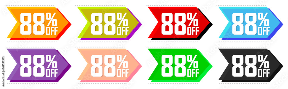 Fototapeta premium Set Sale 88% off tags, bubble banners design template, app icons, vector illustration