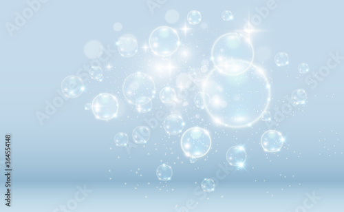 White beautiful bubbles on a transparent background vector illustration. Soap bubbles.