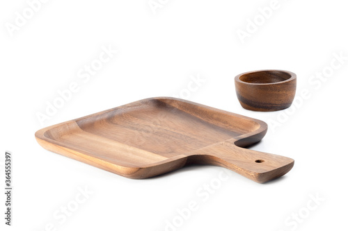 Square shape wooden tray with handle , Serving tray, isolated on white background