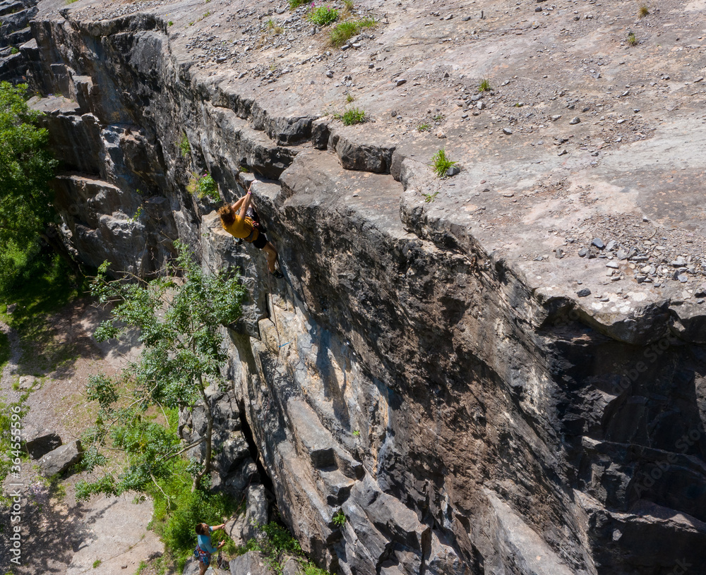 Aerial view of a Rock Climber at Cheddar Gorge Aerial view of a Rock Climber at Cheddar Gorge