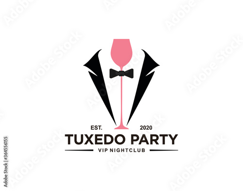 Bow Tie, Tuxedo, Drink wine Restaurant Dinner logo design inspiration