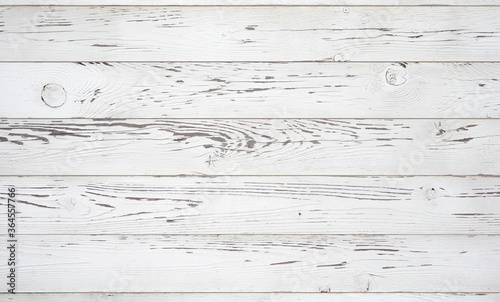 Fototapeta Naklejka Na Ścianę i Meble -  Weathered white wooden background texture. Top view surface of the table.