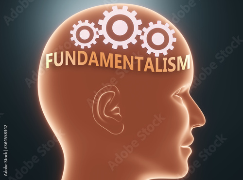 Fotografía Fundamentalism inside human mind - pictured as word Fundamentalism inside a head