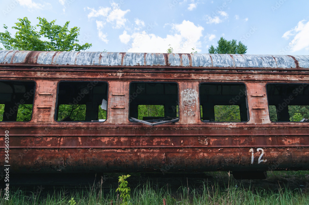 Abandoned train station in Prypiat, Chernobyl exclusion Zone. Chernobyl Nuclear Power Plant Zone of Alienation in Ukraine Abandoned train station in Prypiat, Chernobyl exclusion Zone. Chernobyl Nuclear Power Plant Zone of Alienation in Ukraine