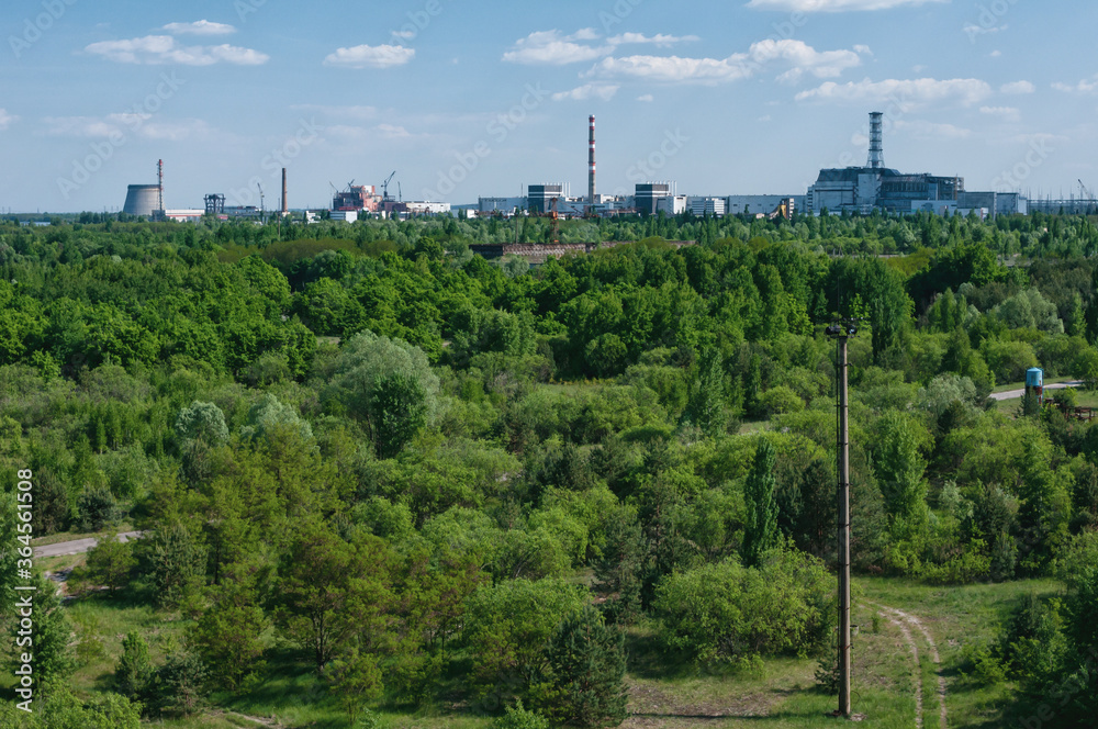 Obraz premium Abandoned dock cranes in Prypiat, Chernobyl exclusion Zone. Chernobyl Nuclear Power Plant Zone of Alienation in Ukraine