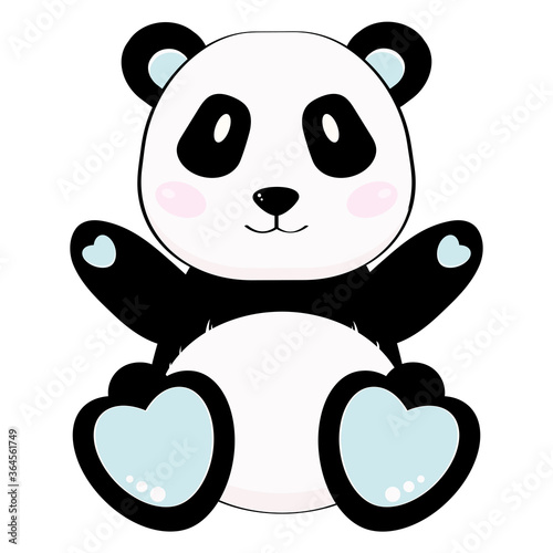 Cute baby boy panda bear with heart. Vector illustration isolated on white background. Cartoon style.