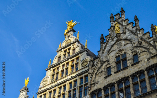 Beautiful architecture of buildings in the center of Antwerp, Belgium. In the center there are many historic buildings in a great condition.