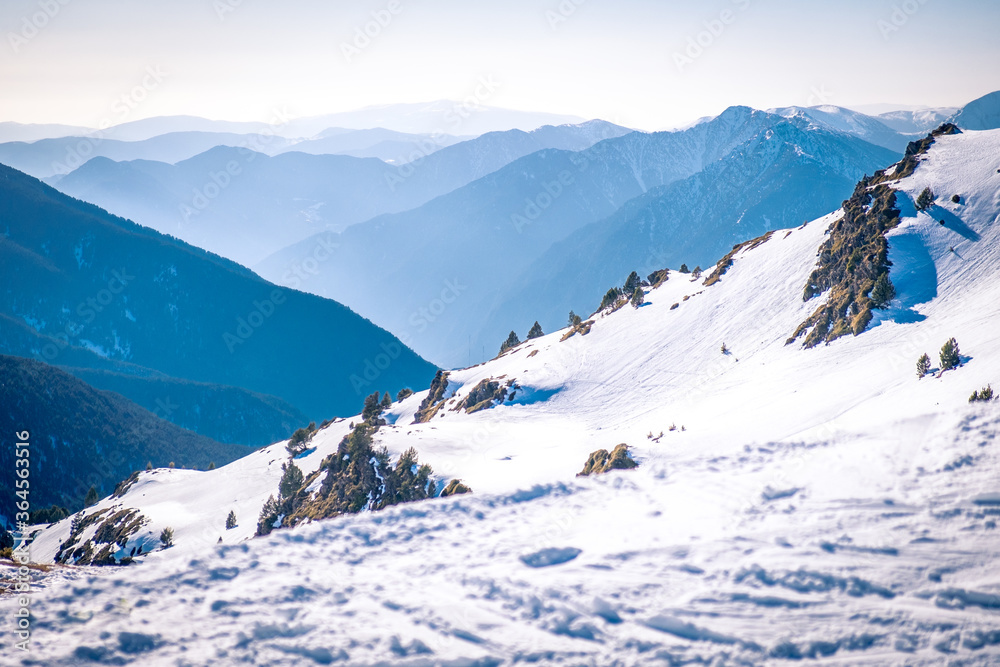 Winter Pyrenees mountains in haze, Andorra, GrandValira
