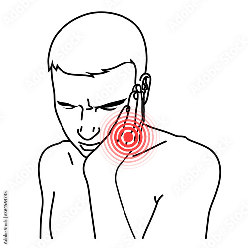 Toothache location red spot. Dental infection, decay, injury, sinusitis, cavity, endodontitis.