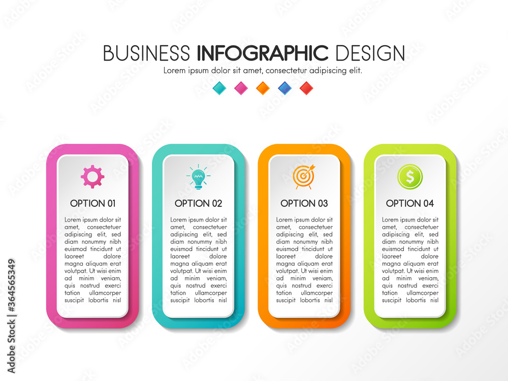 Business infographic with 4 options. Colourful diagram. Vector Business infographic with 4 options. Colourful diagram. Vector