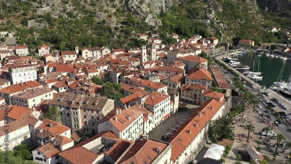 Old town Kotor, Montenegro on the coast of Kotor Bay of Adriatic sea. Old castles, ancient city walls. Drone footage. Old town Kotor, Montenegro on the coast of Kotor Bay of Adriatic sea. Old castles, ancient city walls. Drone footage.