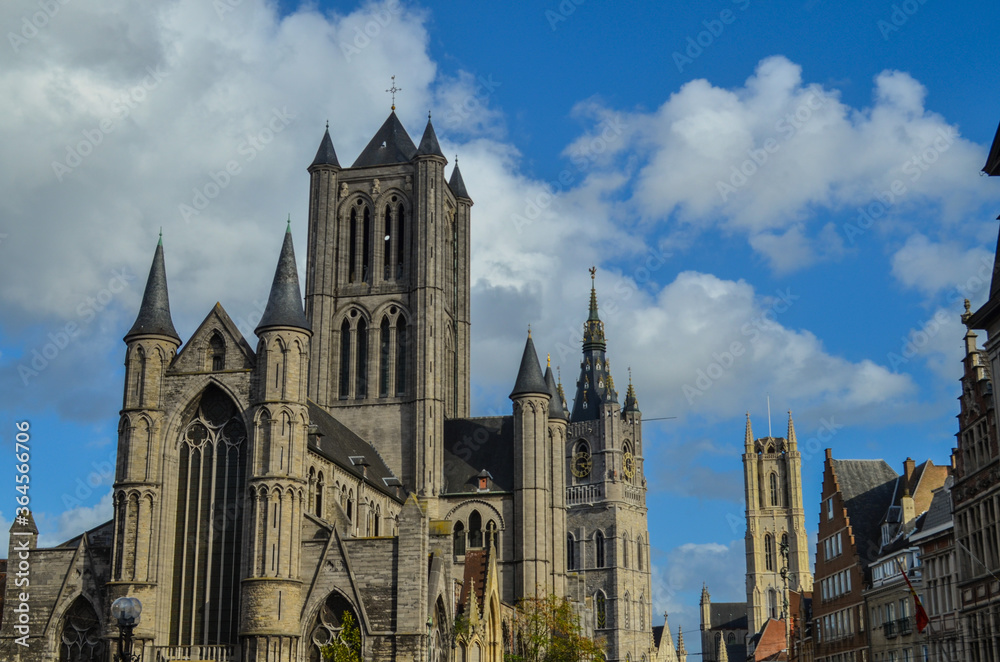 Stunning architecture in the center of Ghent,
Belgium. This part of the city has old buildings, castles and large churches. Stunning architecture in the center of Ghent,
Belgium. This part of the city has old buildings, castles and large churches.