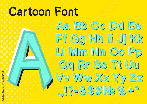 Set of letters in pop art style. Cartoon alphabet for design, posters, banners, advertising posters, alphabet, children's books. Comic font. Vector illustration.