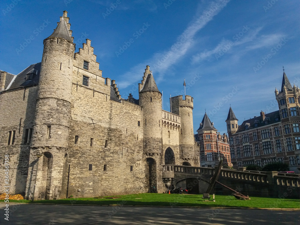 Stunning architecture in the center of Ghent,
Belgium. This part of the city has old buildings, castles and large churches.