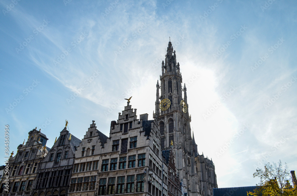 Fototapeta premium Antwerp Cathedral, dedicated in the name of Our Lady. The construction beginning at 1352 and was ended at 1521 but it never been totally completed.