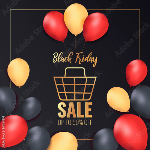 Promo sale flyer for Black friday. Shopping, Clothing store, Supermarket, Order online, Sale concept. Vector illustration for poster, banner, flyer, advertising, promo, commercial.