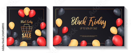 Set of promo sale flyers for Black friday. Shopping, Clothing store, Supermarket, Order online, Sale concept. Vector illustration for poster, banner, flyer, advertising, promo, commercial.