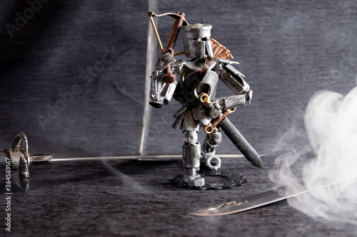 Картината върху платно the knight's figure with we throw also a crossbow  made of ecologically processe