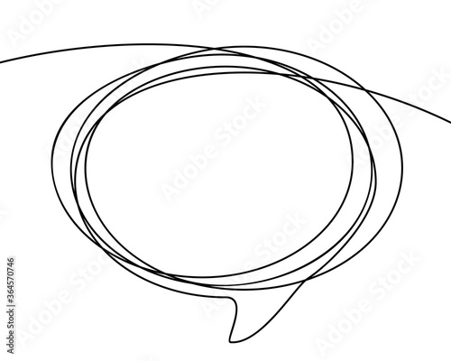 Continuous line drawing of oval speech bubble, Black and white vector minimalistic linear illustration made of one line