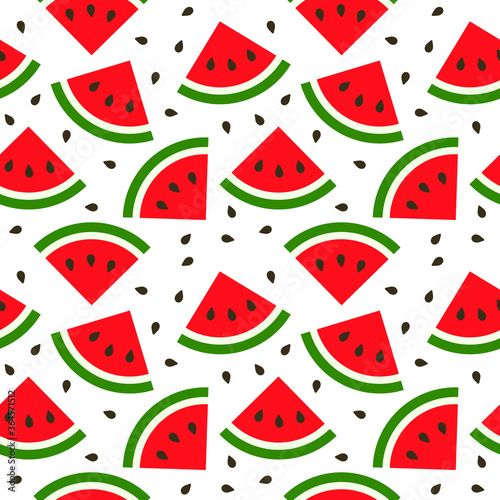 Watermelon slices and seeds flat seamless pattern
