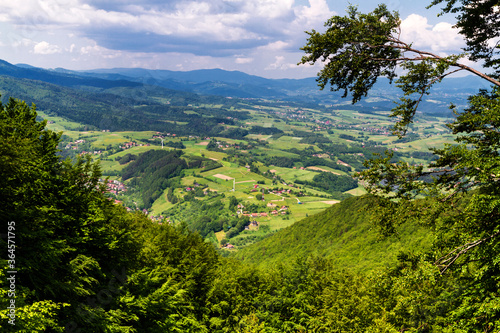Fototapeta Naklejka Na Ścianę i Meble -  View of Polish town Rytro from Beskidy Mountains (Beskid Sadecki). Beskid Sadecki is a part of Karpaty (Carpathian mountains). Europe