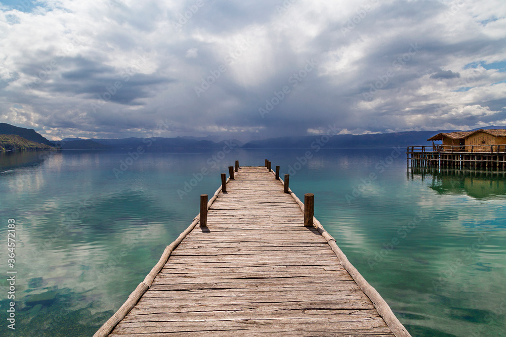 Wooden pier on the Lake Ohrid, in Macedonia