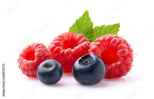 Raspberry and blueberry with leaves