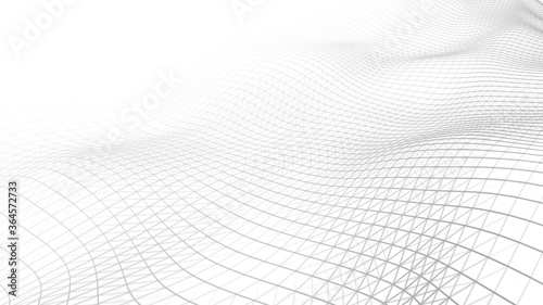 Low poly shape with connecting black dots and lines on light background.Abstract polygonal white space background . Dynamic particles wave.Big data visualization 3D. Digital landscape.