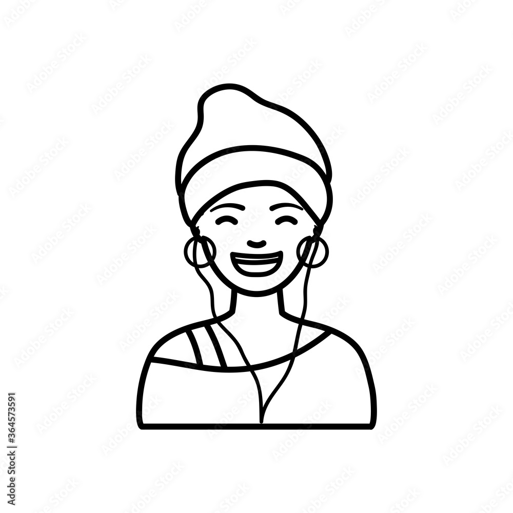 diversity people concept, cartoon girl smiling and wearing beanie hat, line style