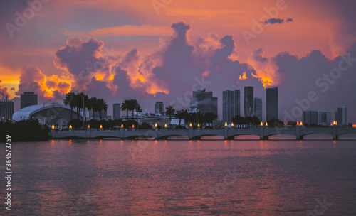 sunset over the city Miami Florida USA buildings sky panorama bridge 