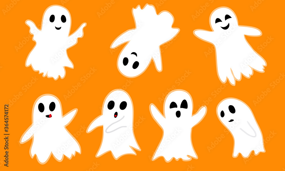 Obraz premium A set of figures of ghosts - smiling, sad, frightening. Design elements for Halloween