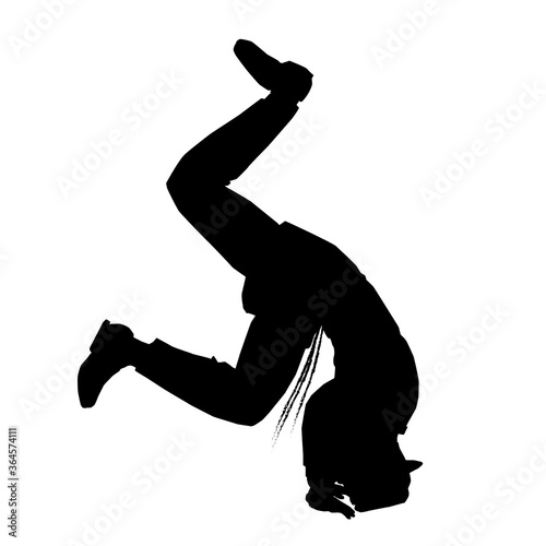 A black vector silhouette of a Jewish man. Hassid. religious. Makes a somersault