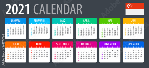 2021 Calendar - vector template graphic illustration - Singaporean version