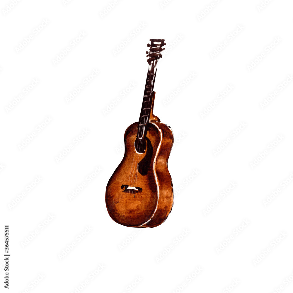 Fototapeta premium watercolor illustration. brown acoustic guitar isolated on a white background