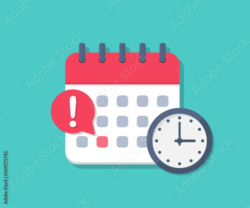 Calendar deadline with clock in a flat design photo